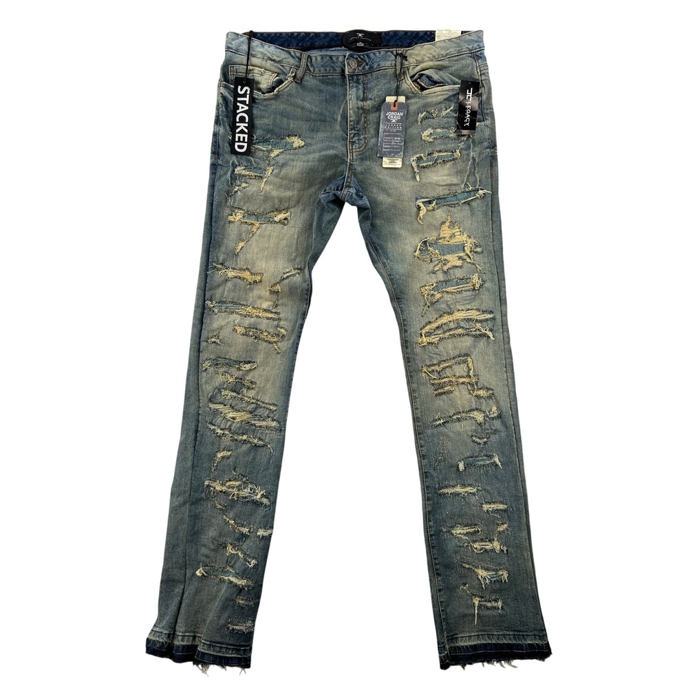 Jordan Craig Martin Stacked Distressed Jeans Mens 40 (40x36+) Desert Storm